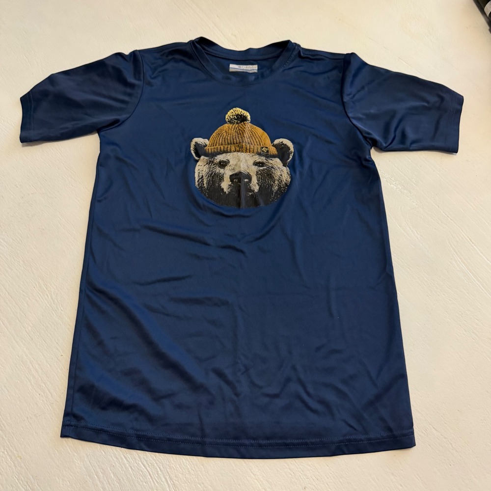 Columbia Boys Navy Blue Bear Graphic Performance T-Shirt Size L 14/16 XY0100